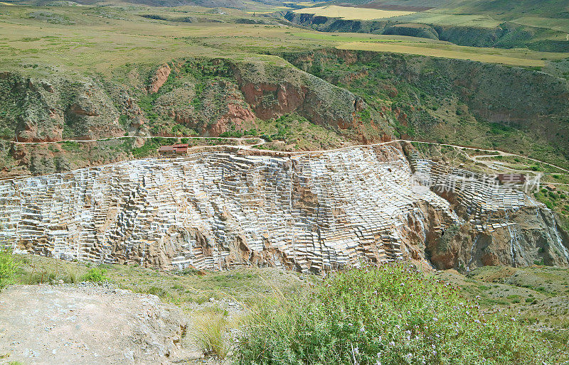 Salineras de Maras的全景，在印加圣谷峡谷的神奇盐矿，库斯科地区，秘鲁，南美洲